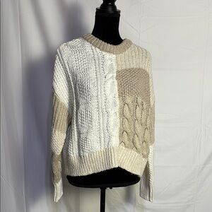American Eagle Outfitters Cream and Tan Crew Neck Sweater